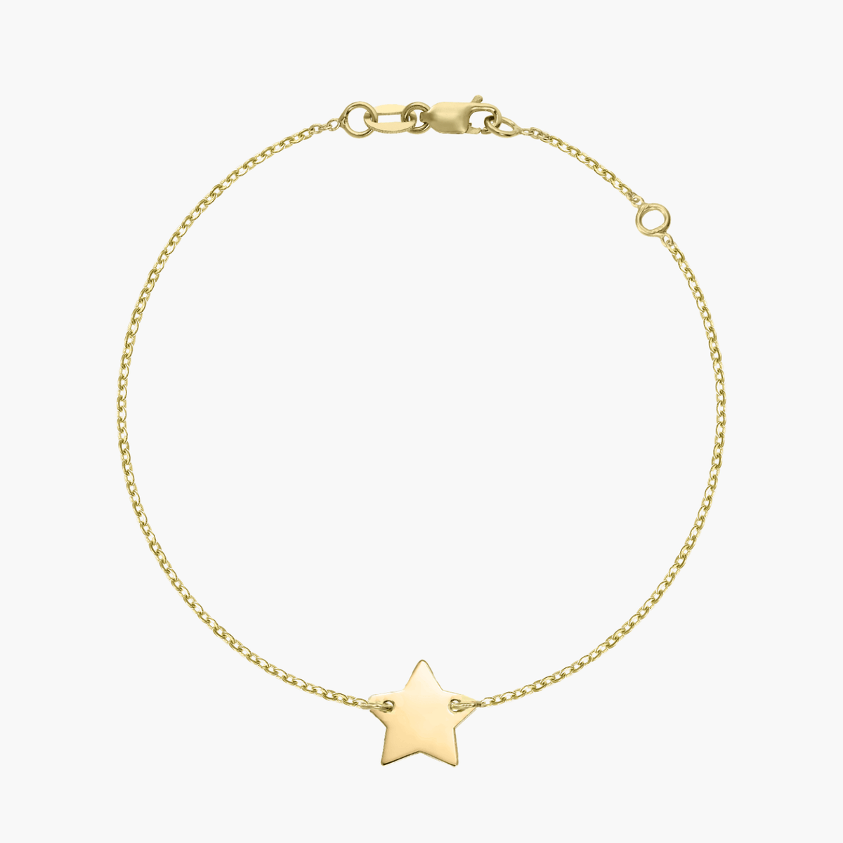 14K gold bracelet with a star pendant on a white background.