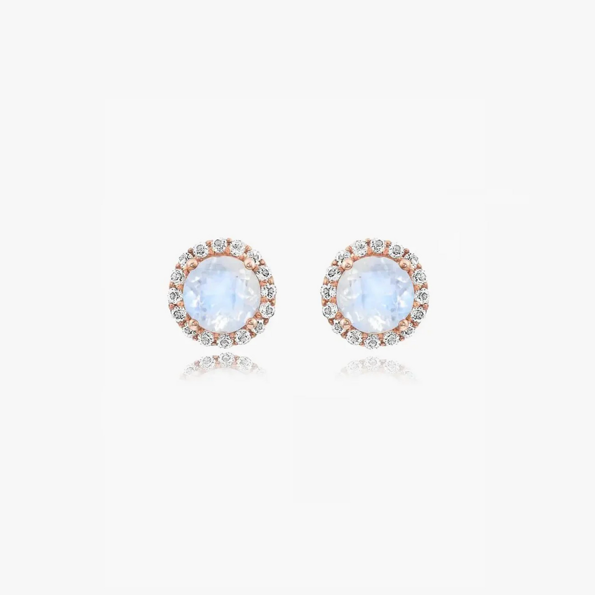 Keira Rose Silver Earrings with moonstone and zirconium in rose gold setting on a white background