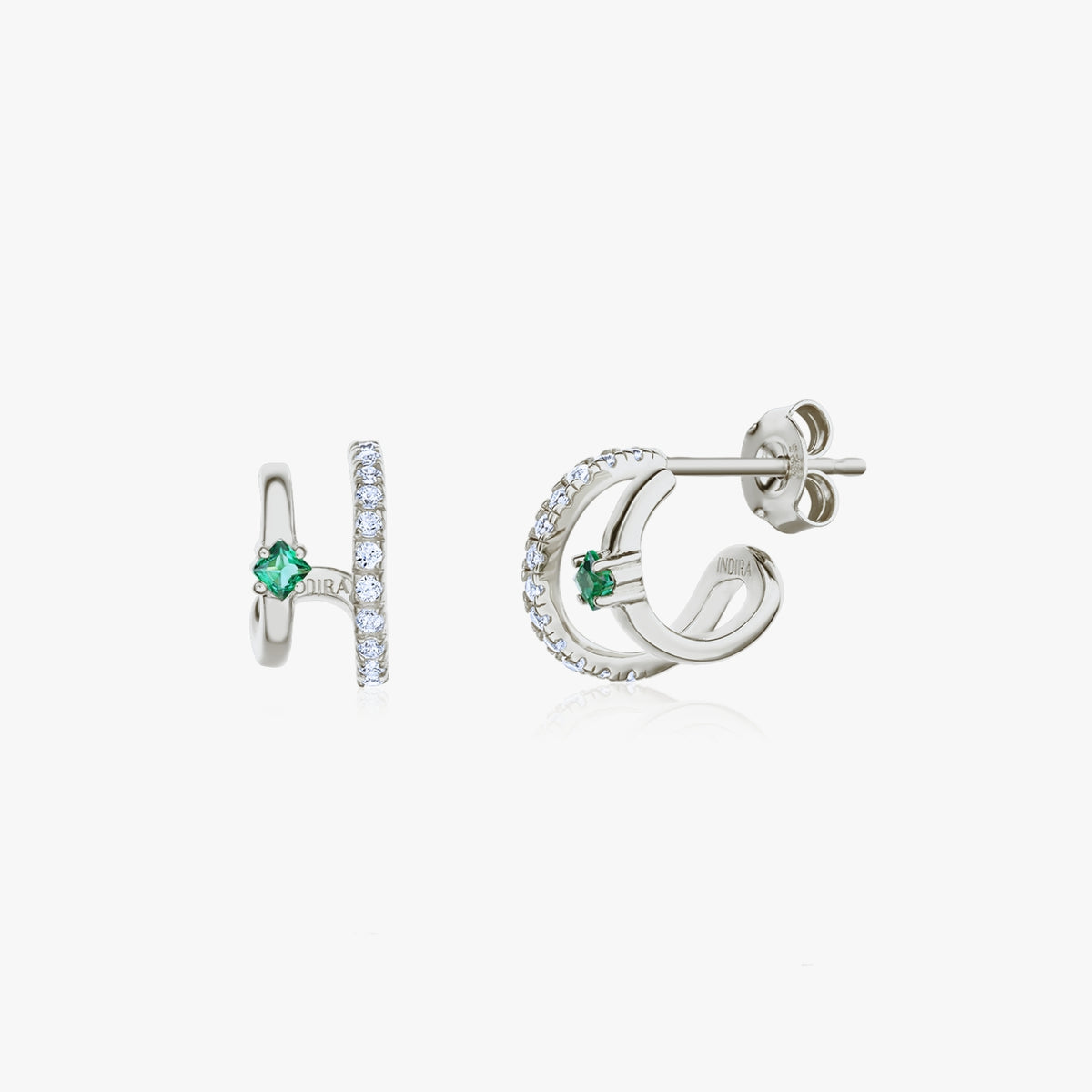 Cercei din argint Double - Zirconiu & Alpanite Verde - Indira