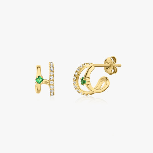 Cercei din argint Golden Double - Zirconiu & Alpanite Verde - Indira