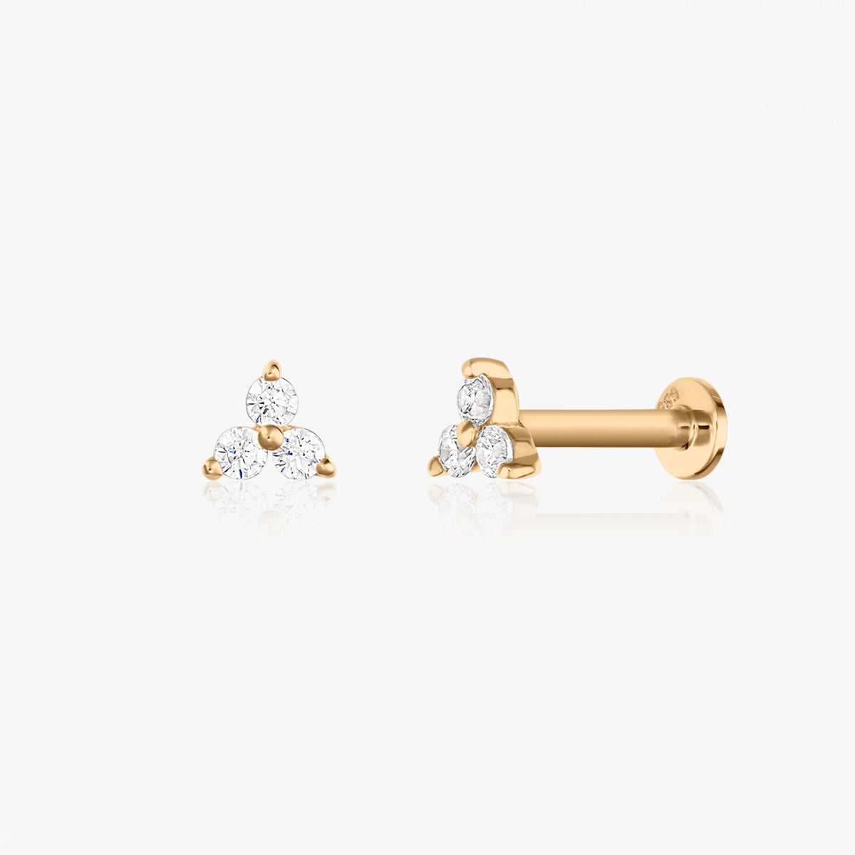 Cercei piercing labret din aur galben Petals - Zirconiu