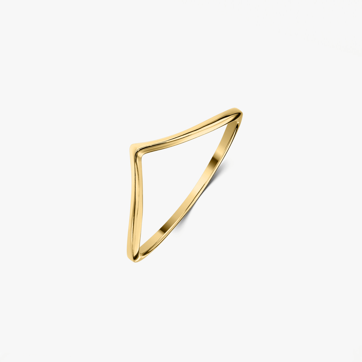 A minimalist angled gold-plated silver ring on a solid white background.