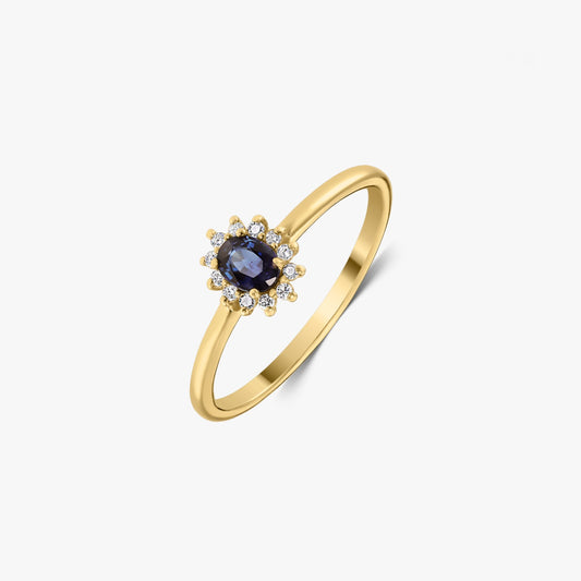 Inel din aur galben Genn - Safir și Diamante - Indira