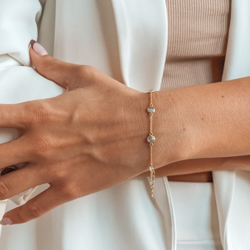 Strieborný náramok Birthstone Golden March - Akvamarín - Indira