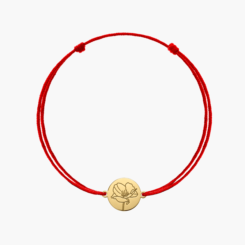 Strieborný šnúrkový náramok Golden Birth Flower - Augustový mak - Indira