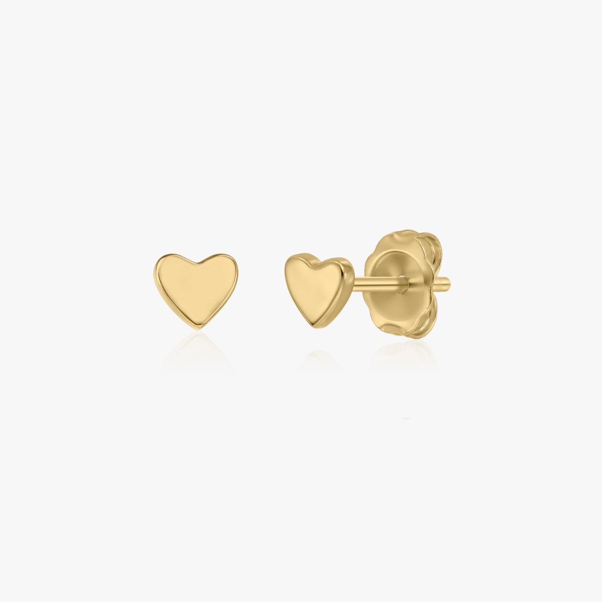 Pair of 14K gold heart-shaped earrings on a white background