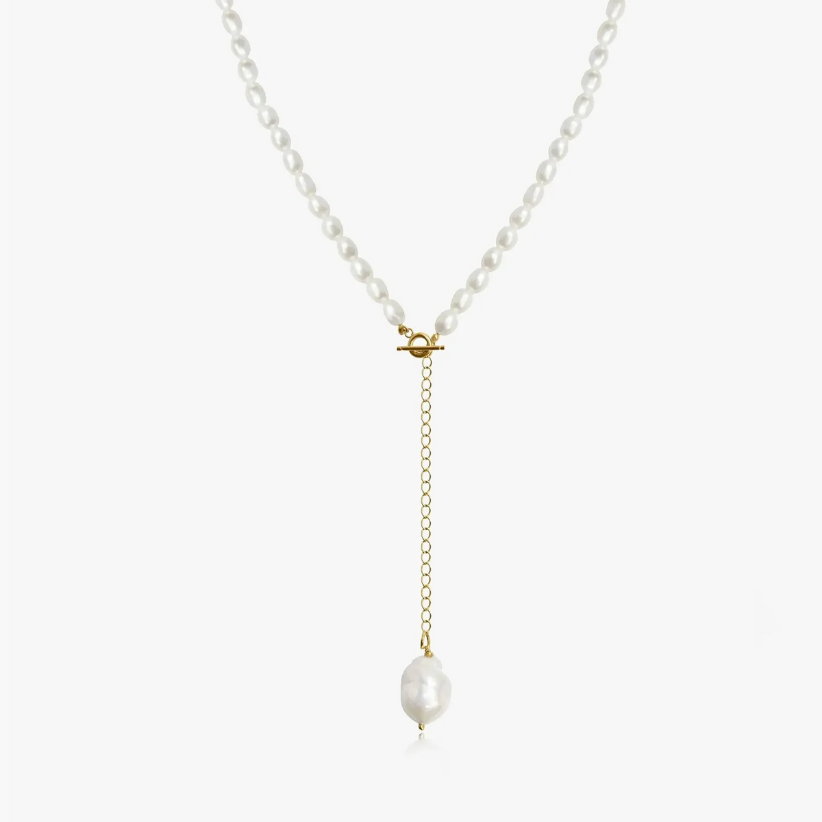 Silver Necklace with Golden Accent and Natural Pearl on a white background